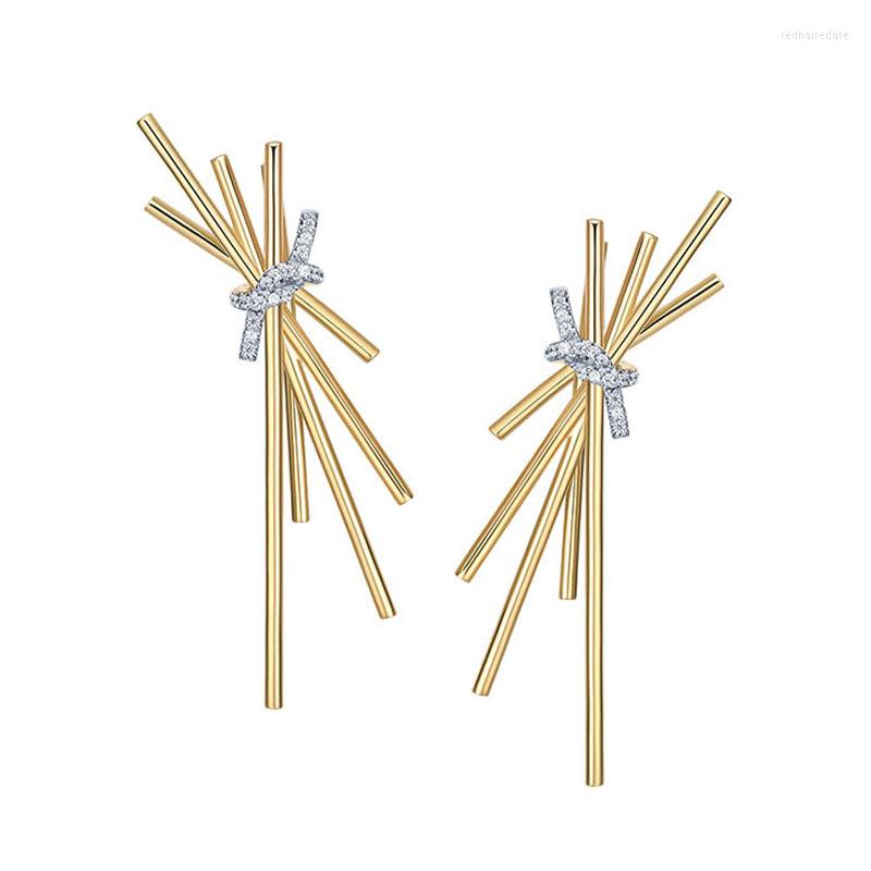 

Stud Earrings SLJELY Fashion 925 Sterling Silver Gold Color Italian Pasta Design Micro Cubic Zirconia Spaghetti For Women