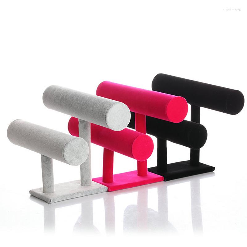 

Jewelry Pouches 1pcs High Quality 2-Tier Bangle Bracelet Display Holder T-Bar Stand Black Velvet Showcase