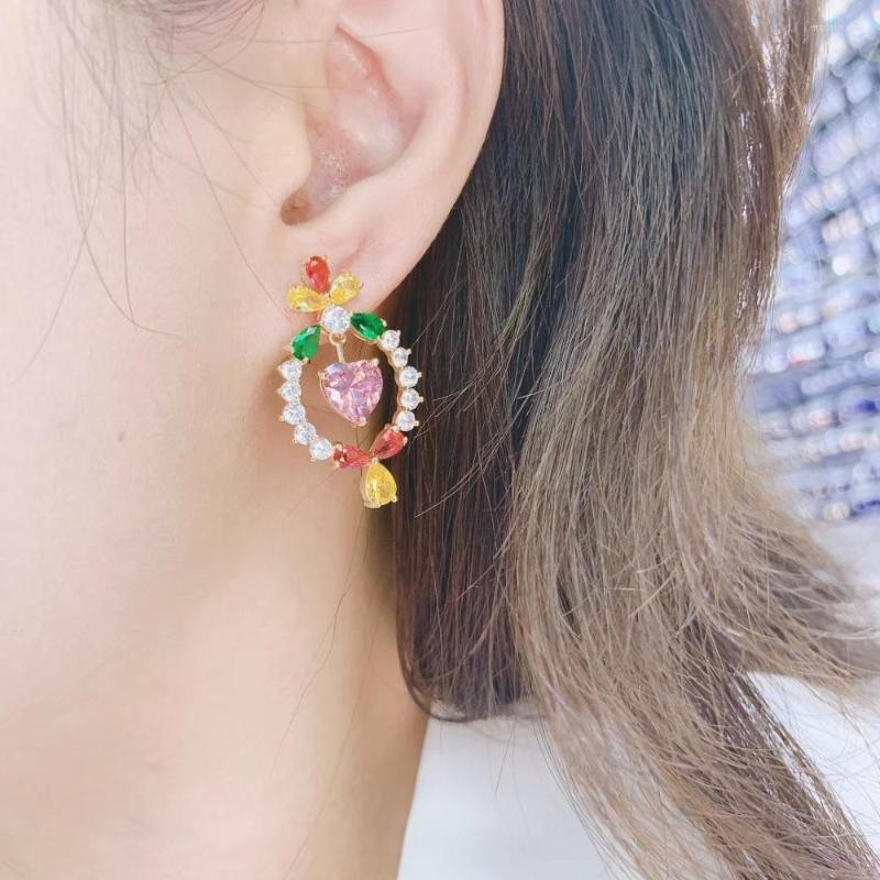 

Stud Earrings YANMEI CZ Geometric For Women Half Circle Crystal The Wheel Earring Luxurious Pendientes Accessories YME9311