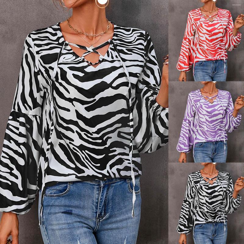 

Women' T Shirts Women Fashion Autumn Prints Knot V Neck Long Sleeve Shirt Top, Black