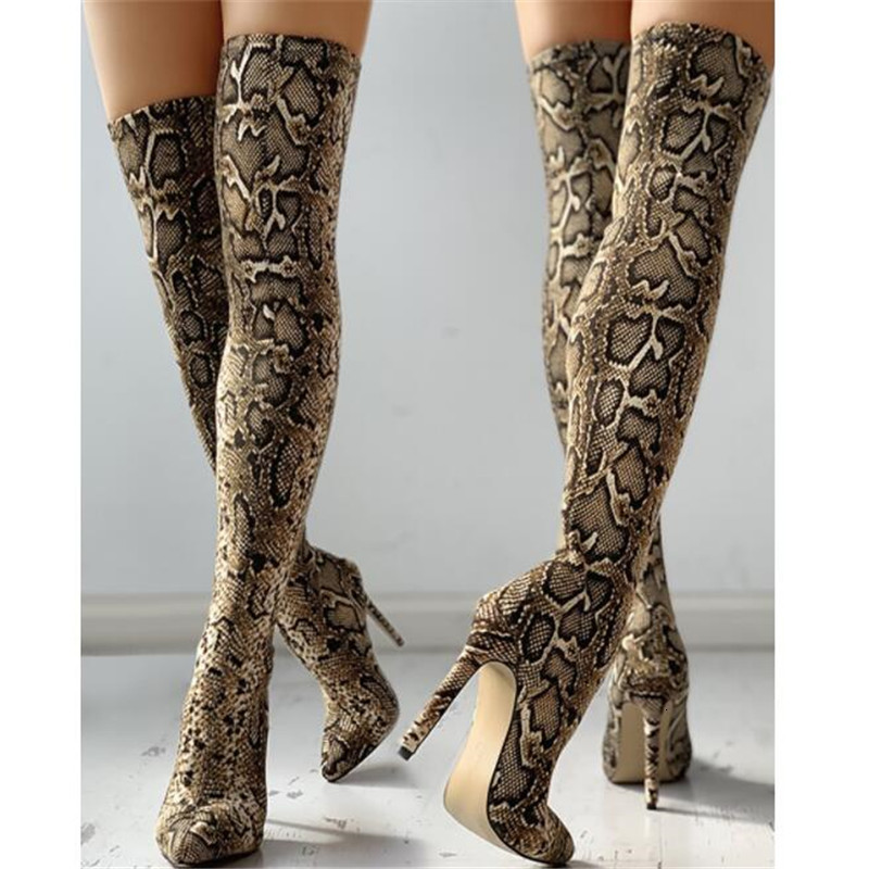 

Boots snake print women's boots high over the knee high elastic boots 12CM stiletto high heels 311 12 BBZAI 221114, Yellow