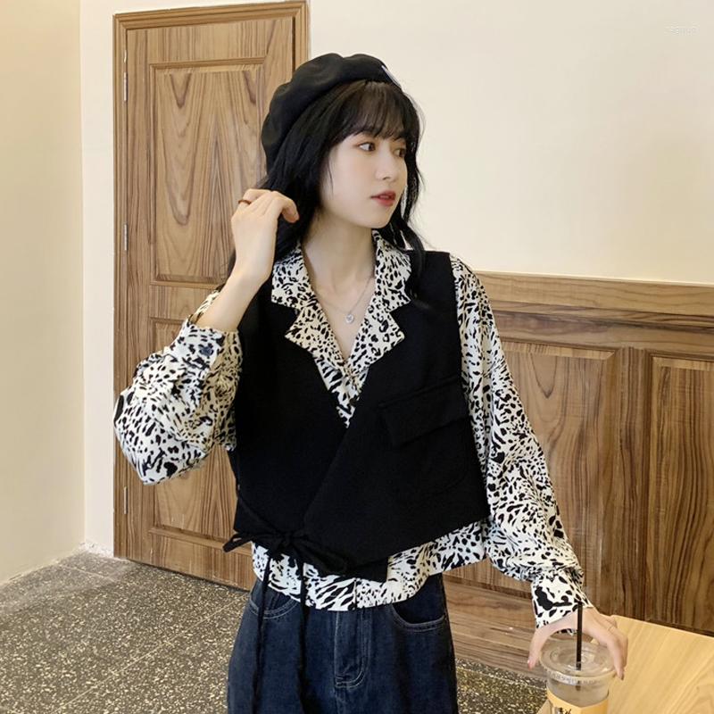 

Women's Blouses Long Sleeve Leopard Print Shirt Women's Spring And Autumn Design Small Sense A Hong Kong Style Short Blouse, Long sleeve shirt