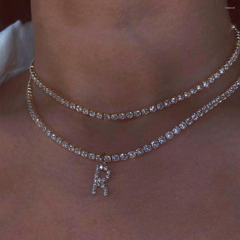 

Choker Bling Rhinestone A-Z Pendant Letter Necklace Chain For Women Crystal 26 Letters Collar Hip Hop Jewelry