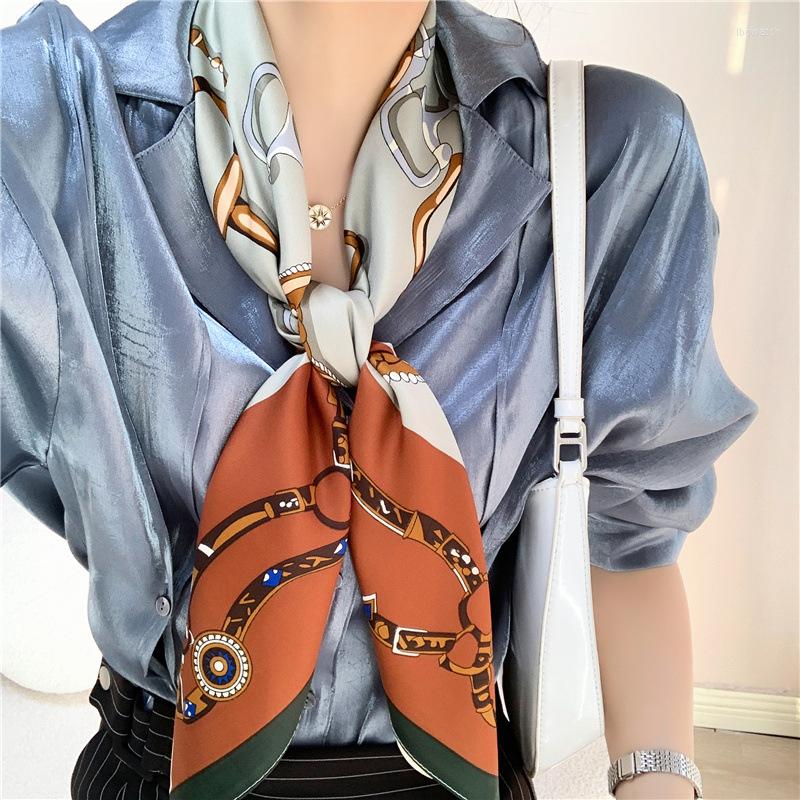 

Scarves Spring Fashion Chain 90 90cm Silk Scarf Women Luxury Hijab Woman For Neck Handkerchief Muslim Brand Wrap Apparel