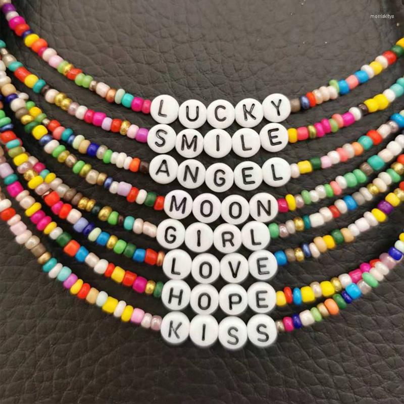 

Choker Diy Rice Bead Necklace Letter Lucky Girl Clavicular Chain Boho Handmade Colorful Female Beach Collier Femme Jewelry