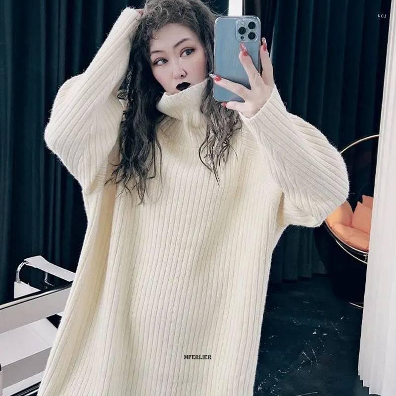

Women's Sweaters Large Size 6XL 150kg Turtleneck Oversized Knitted Dress Autumn Solid Long Sleeve Casual Elegant Sweater Winter Clothing, Black