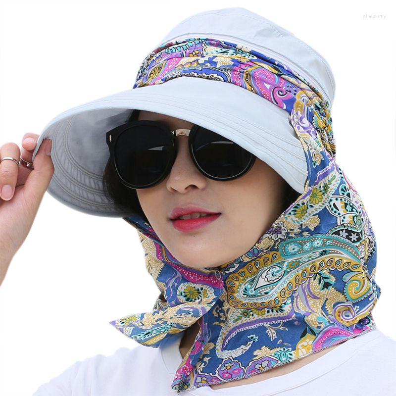 

Wide Brim Hats Women Summer Detachable Shawl Empty Top Sun Visor Hat Foldable UV Protection Paisley Floral Outdoor Beach Cap