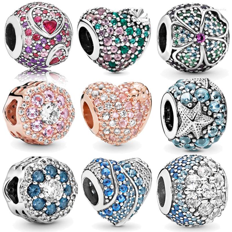 

Beads Ahthen 925 Sterling Silver 9 Multiple Color CZ Ocean Love Heart Charms Fit Original Bracelets DIY Jewelry