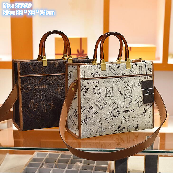

Wholesale factory women shoulder bags 2 colors elegant western-style printed tote bag large-capacity fashion backpack everyday Joker contrast leather handbag, Coffee-8520#