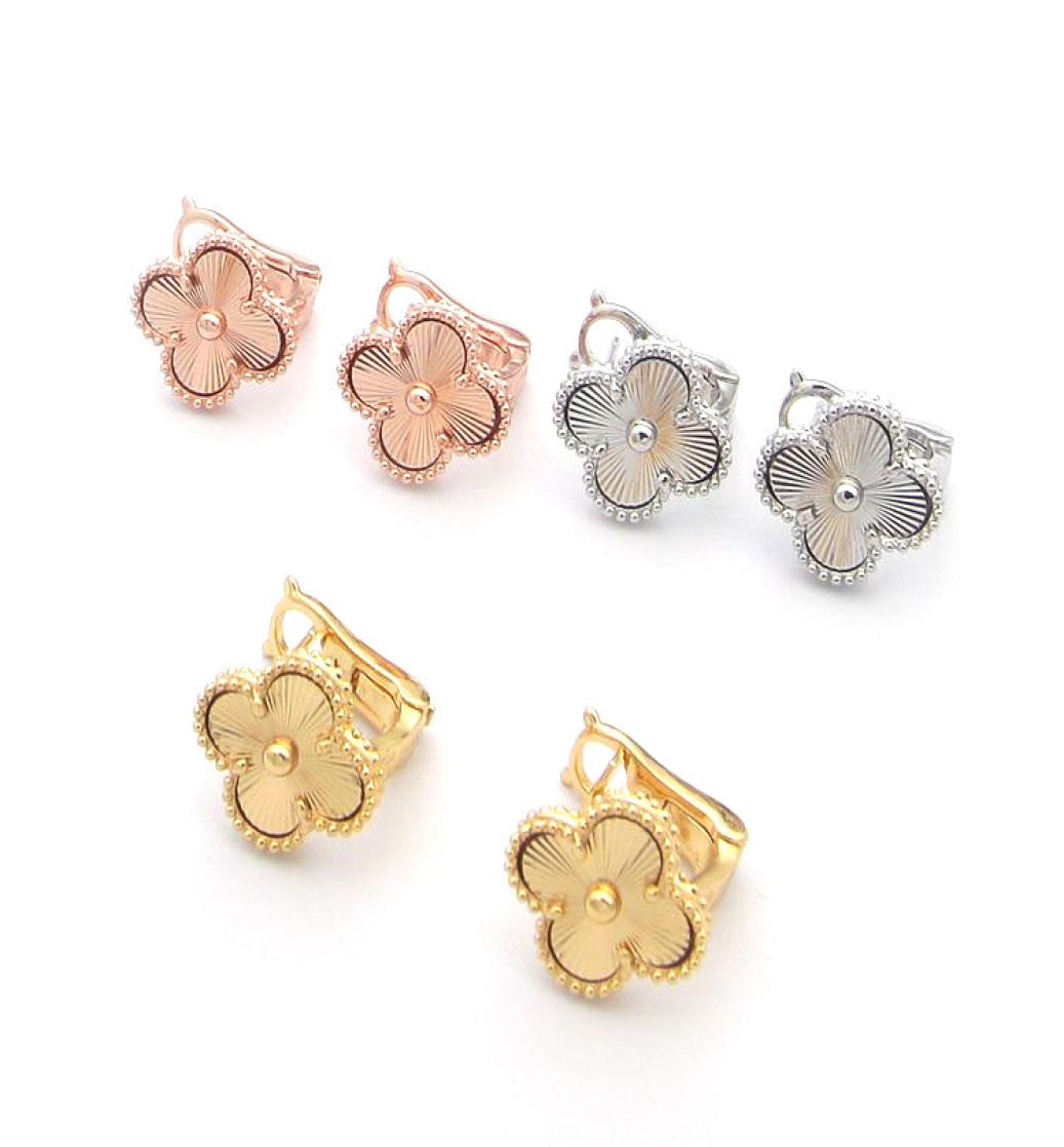 

Luxury Designer Earrings Screw Back Fourleaf Clover Cleef Earrings Womens Fashion 18K Gold Earring Jewelry8920217