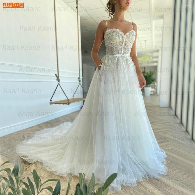 

Wedding Dress Bohemian White Gown 2022 Vestido De Novia Zipper Appliqued Tulle A Line Beading Abito Da Sposa Custom Made Bride Dresses, Silver