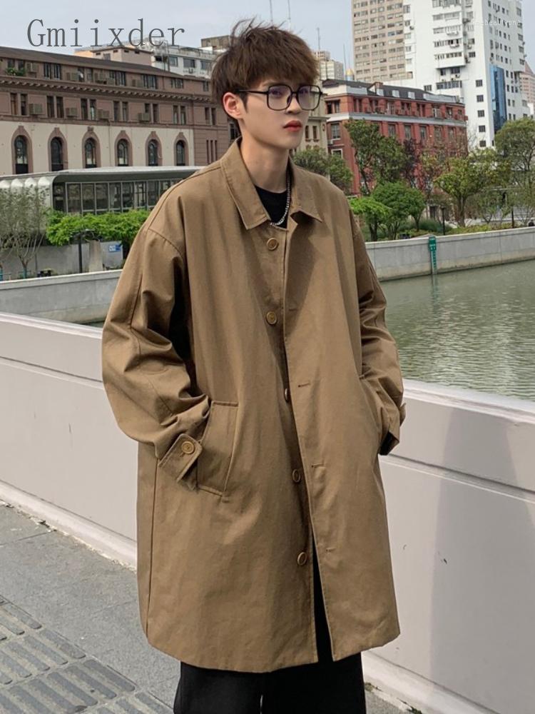 

Men's Trench Coats Mid-length Coat Men's Long Jacket Spring Autumn British Handsome Japanese Oversize High Street Safari Windbreaker, Black