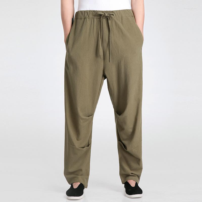 

Men's Pants Brand Arrival Chinese Style Men's Solid Cotton Linen Drawstring Long Trousers Harem  L XL XXL 3XL 2607, Black