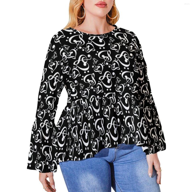 

Shirt Black And White Heart T Music Symbol Print Kawaii Ruffled Shirts Classic Tshirt Plus Size Graphic Top Tees Birthday Gift, Style-10