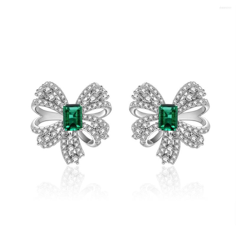 

Stud Earrings Handmade Bowknot Emerald Diamond Earring Real 925 Sterling Silver Jewelry Engagement Wedding For Women Gift