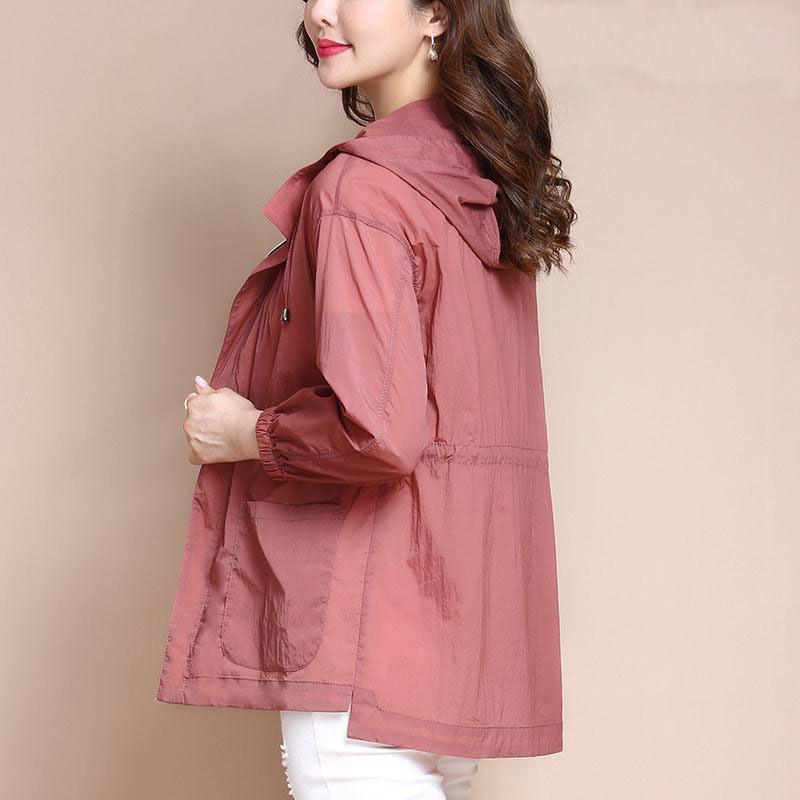 

Women's Jackets Spring Women Mid-Length Hooded Jacket Loose Zipper Sun Protection Clothing Wild Thin Coat Mother Sunscreen Windbreaker H2292, White