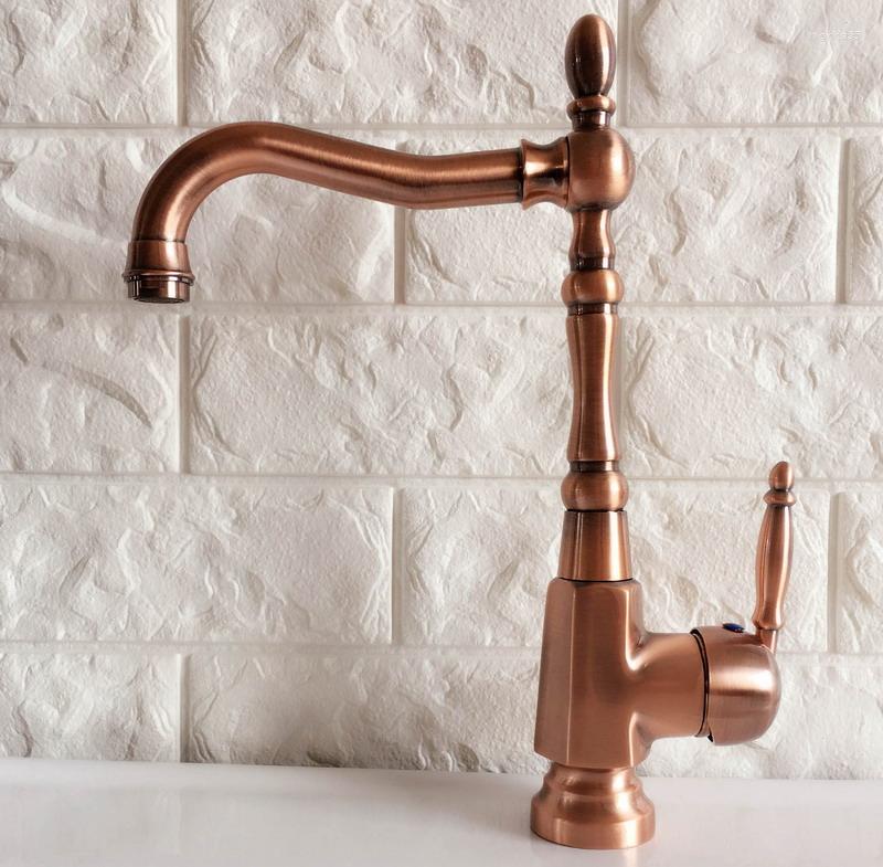 

Kitchen Faucets Antique Red Copper Brass Bathroom Basin Sink Faucet Mixer Tap Swivel Spout Single Handle One Hole Deck Mounted Mnf417