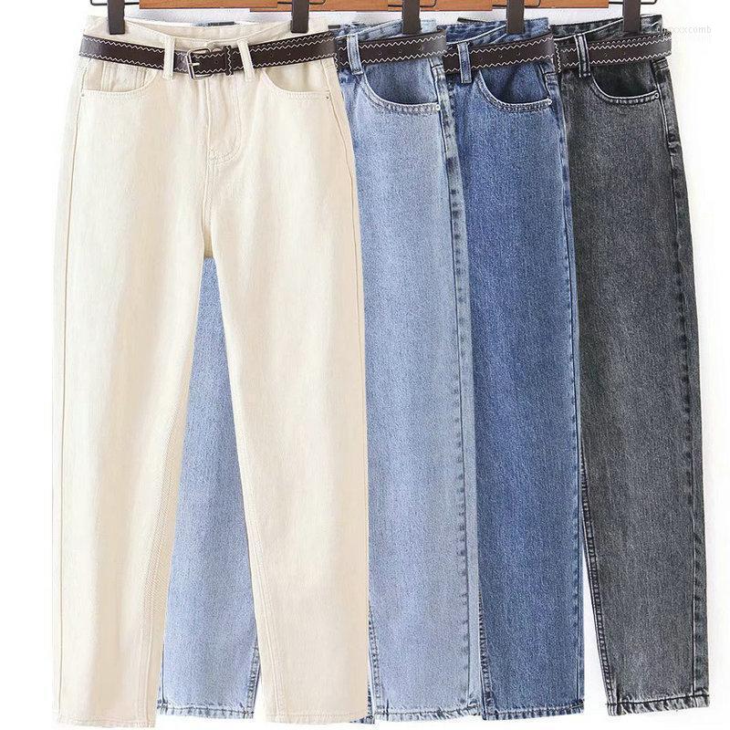 

Women' Pants Women Autumn Winter Cotton Jeans With Belt Female Beige Denim Trousers High Waist Pockets Zipper Girls Harem Women, Hy8822 blue