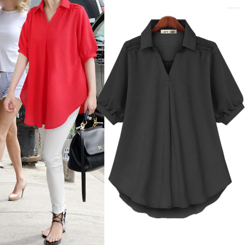 

Women's Blouses Solid Blouse Lantern Sleeve Women Lace Asymmetry Shirts Female Loose Lady Plus Size Spring Autumn, Black
