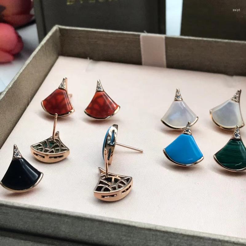 

Stud Earrings S925 Sterling Silver Shell Skirt Full Diamond Round For Girlfriend