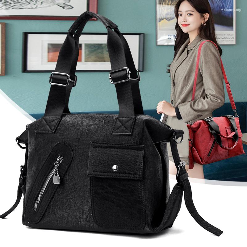 

Evening Bags Women Bag Pu Leather Crossbody Multipockets Soft Washed Shoulder 4 Colors Messenger, Black