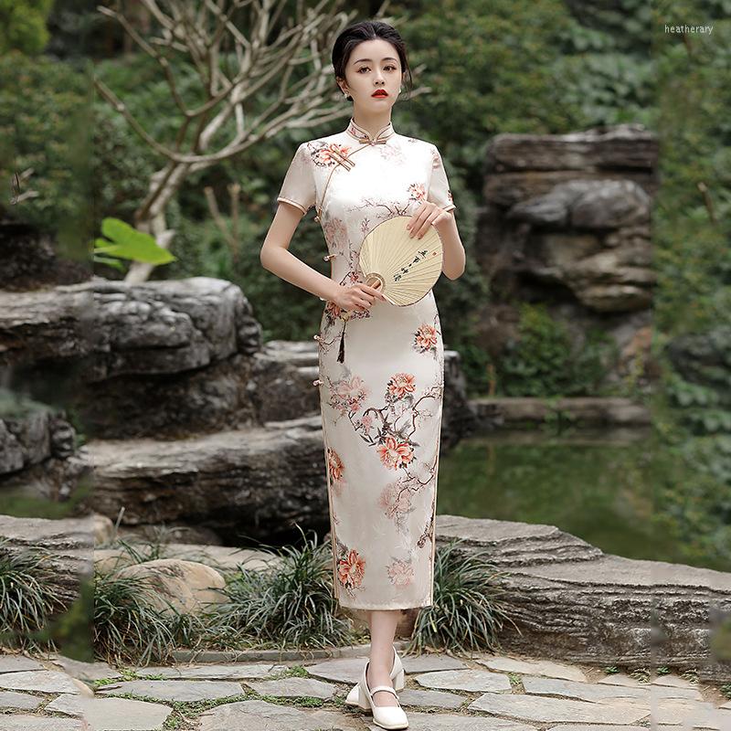 

Ethnic Clothing 2022 Summer Short Sleeve Lady Qipao Women Chinese Traditional Party Dress Female Print Novelty Elegant Cheongsam