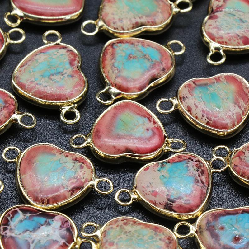 

Pendant Necklaces 1pc Random Heart Natural Emperor Stone Colorful Imperial Jaspers Turquoises Suspension For Women Girls Jewelry Findings