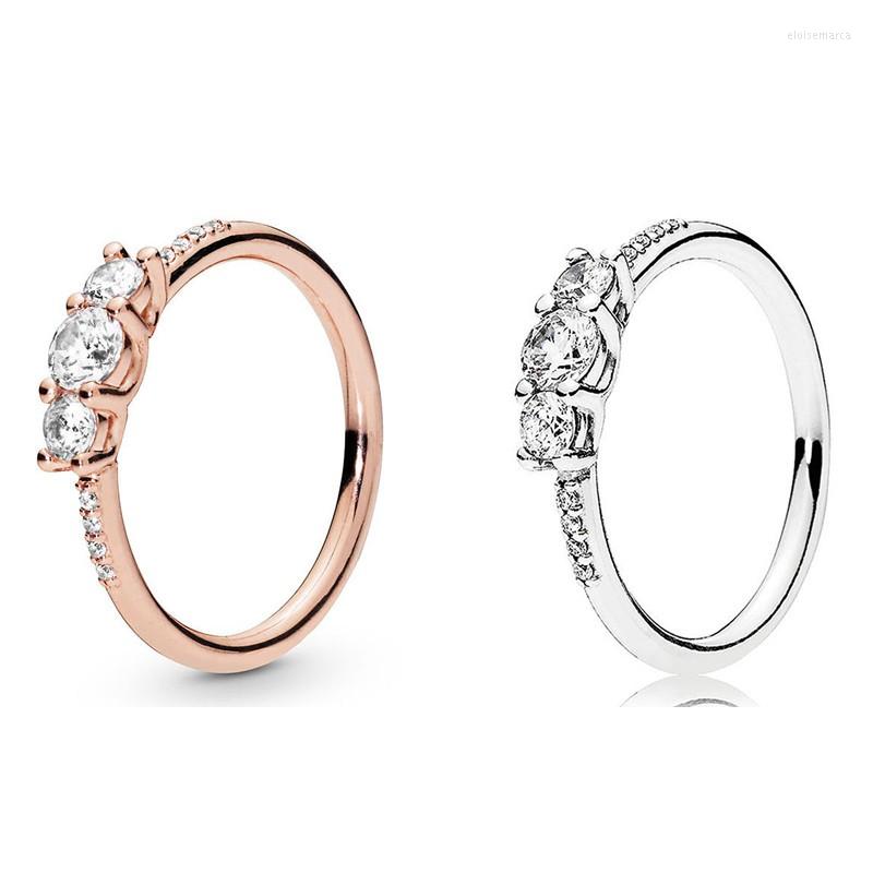 

Cluster Rings Authentic 925 Sterling Silver Sparkling Rose Gold Elegance With Crystal Ring For Women Wedding Party Europe Fashion Jewelry