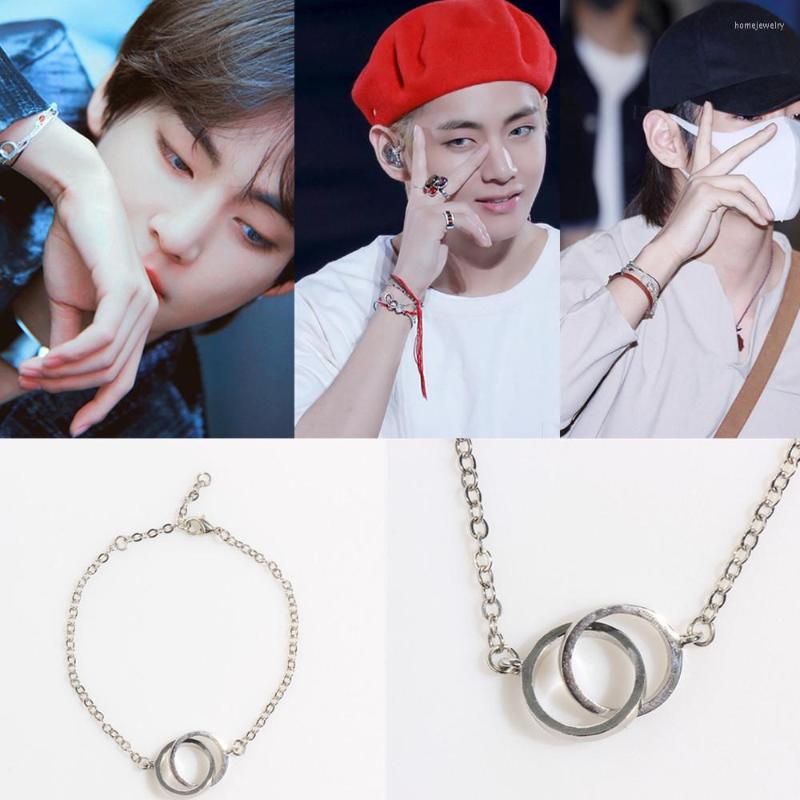 

Link Bracelets Kpop Group Member V Titanium Steel Bracelet Double Circle Statement Minimalist Celebrity Jewelry Accessories Gift For Fan
