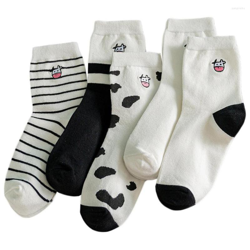 

Men's Socks 5 Pairs Embroidery Cow Middle-tube Mid-calf Sock Cotton Girl, Assorted color
