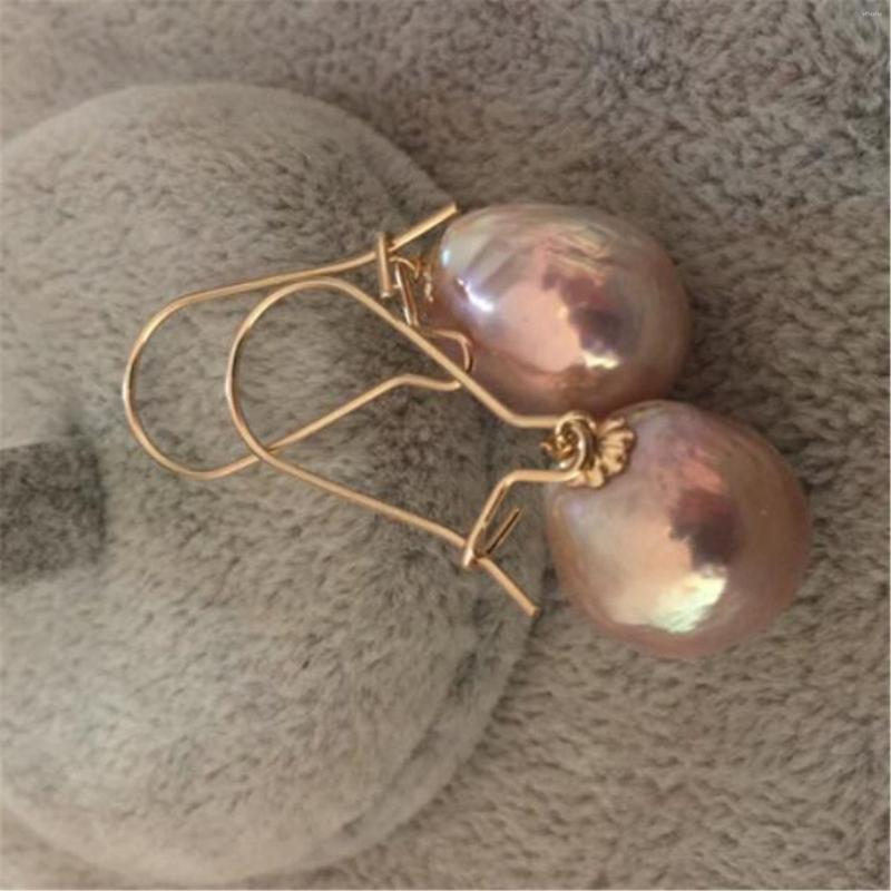 

Dangle Earrings 1pair 12-14mm Pink Baroque Pearl 18k Ear Drop Hook Wedding Mesmerizing Cultured Party Accessories Fashion