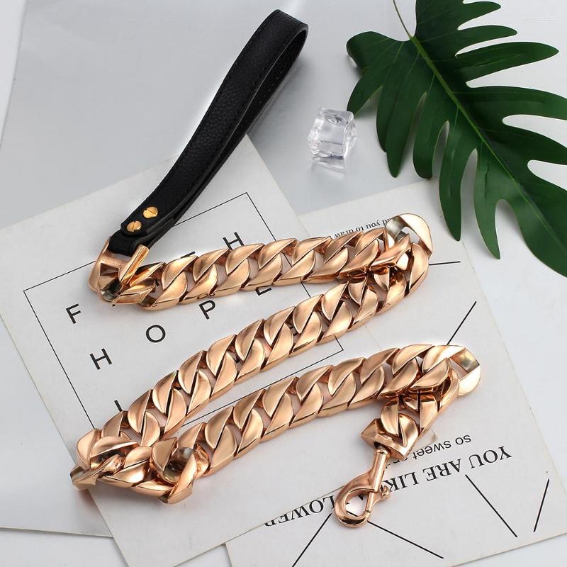 

Chains Metal Pet Stainless Steel Dog Leash Chain HighEnd Custom Show Leather Handle Bully Dogs Doberman Traction Necklaces