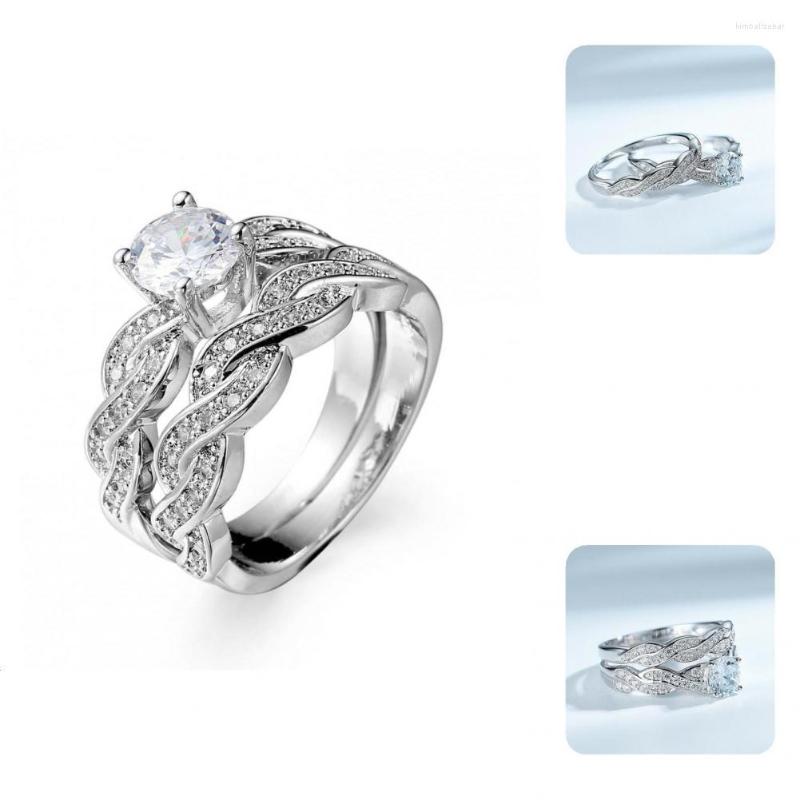 

Wedding Rings 2Pcs/Set Finger Exquisite Unisex Bands Luxury Cubic Zirconia Couple