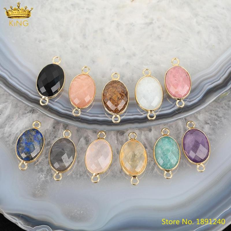 

Pendant Necklaces 5pcs Natural Black Agates Lapis Opal Stone Oval Beads Connector For Jewelry Making Gold Color Quartz Crystal Slab Charms