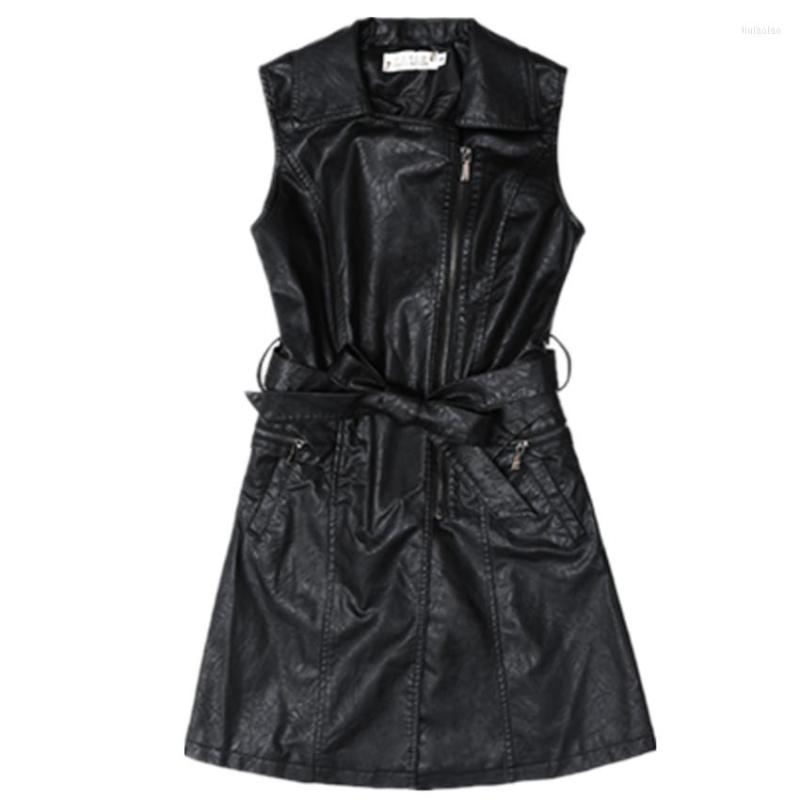 

Women' Vests PU Leather Women' Vest Long Trench Coat Female Sleeveless Waistcoat Faux Blazer, Black