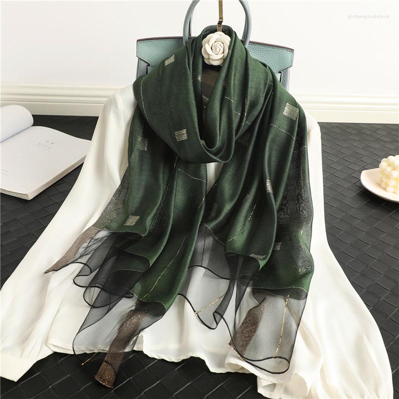 

Scarves Solid Mulberry Silk Golded Plaid Embroidered Wool Scarf Womens Fashion Long Shawl