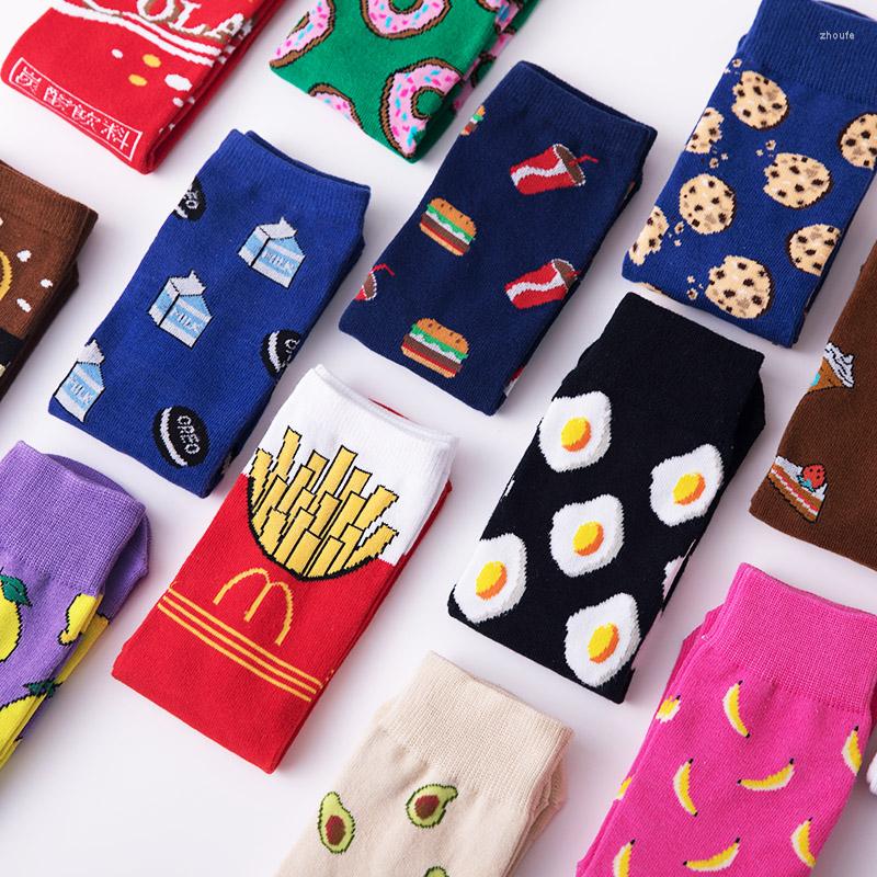 

Women Socks Funny Cute Cartoon Fruits Banana Avocado Lemon Egg Cookie Donuts Food Happy Japanese Harajuku Skateboard, 12