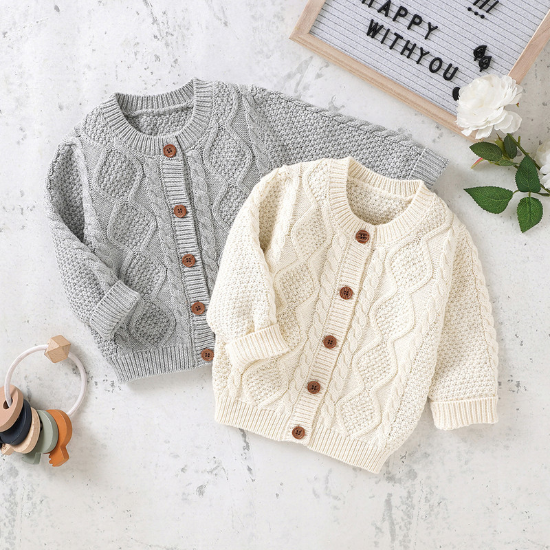 

Pullover Born Baby Girl Boy Clothes Cardigan Sweater Fall Winter Knit Long Sleeves Crew Neck Button Closure Loose Warm Outerwear Tops 221114