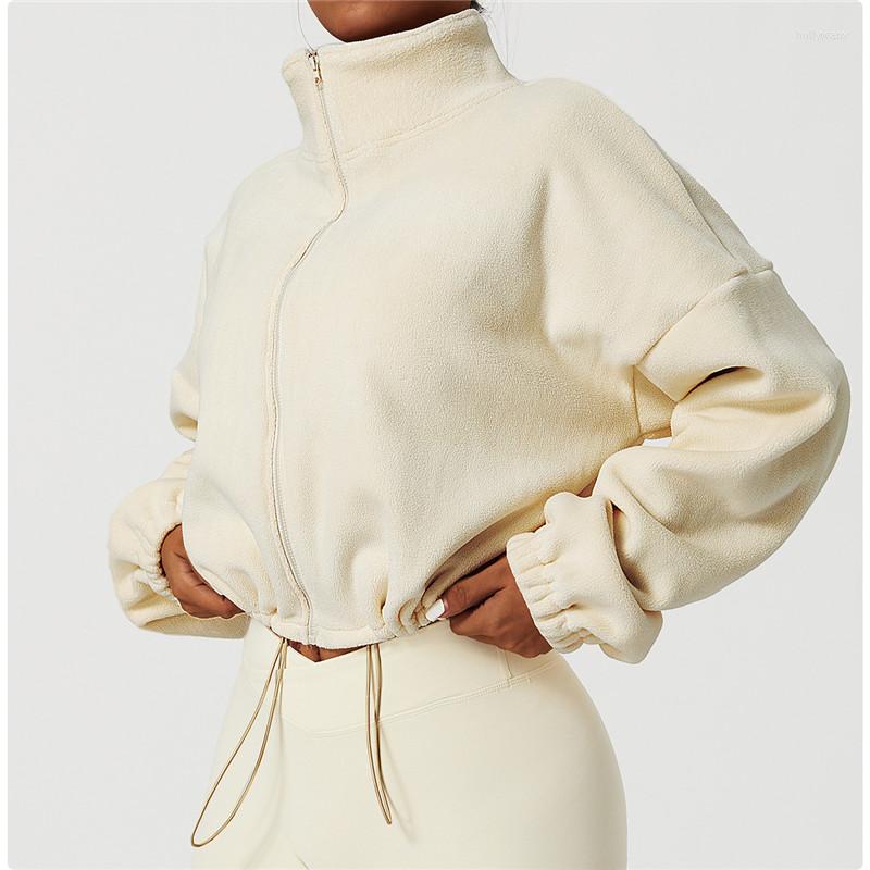 

Active Shirts Women Loose Top Outdoor Sport Zipper Coat For Autumn Stand Collar Warm Clothing, Beige