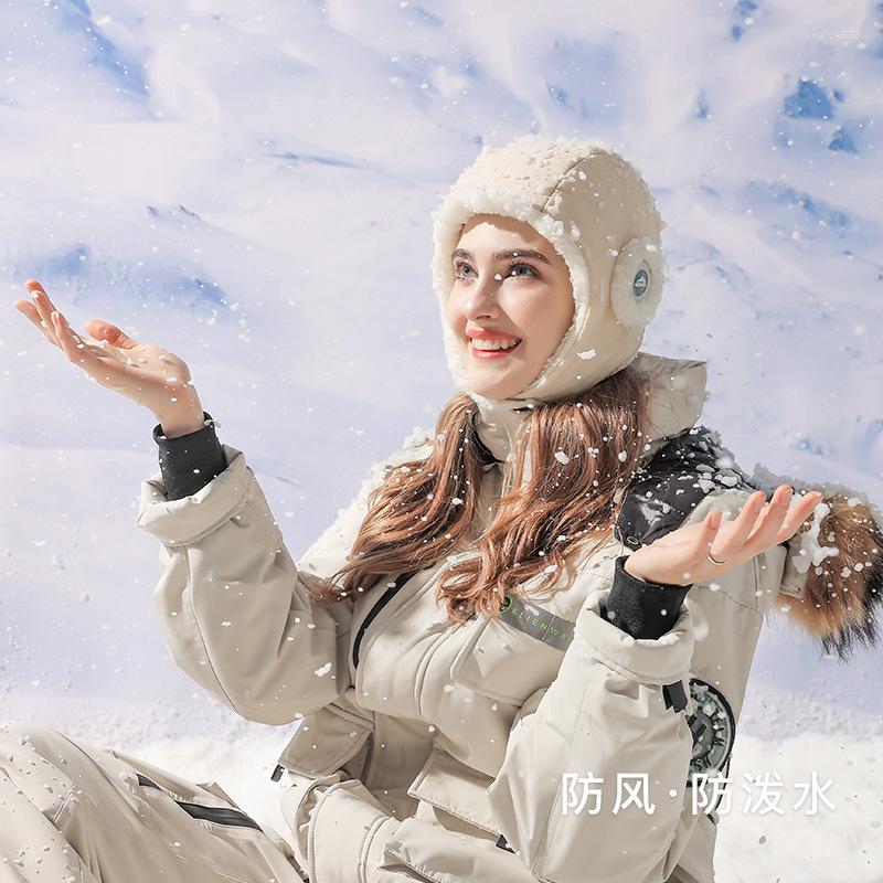 

Berets Winter Down Cotton Lei Feng Hat Outdoor Skiing Wind Proof And Waterproof Ear Protection Riding Plush Warm Baotou, White