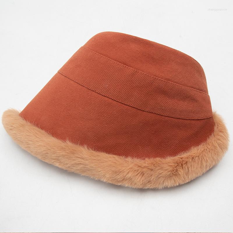 

Berets Lady Winter Plus Velvet Lamb Hair Bucket Hat Women Street Shooting Casual Wide Brim Warm Plush Pot For Internet Celebrities, Khaki