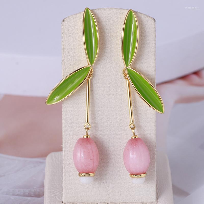 

Stud Earrings European And American Trend Jewelry Wholesale Linear Green Leaf Lantern Fruit