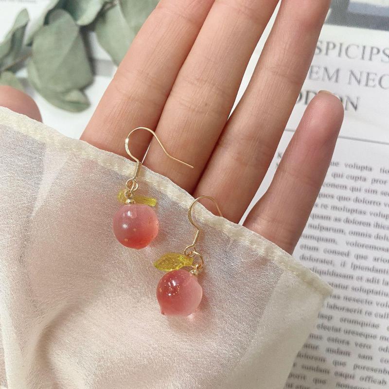 

Backs Earrings Spring French Glazed Glass Peach Clip On Female Temperament Transparent Heart Shaped No Piercing