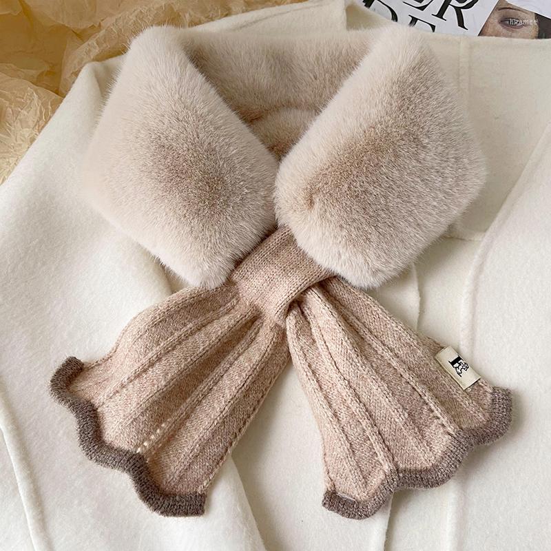 

Scarves &Dolphin Winter Fashion Korean Furry Bib Women Lace Knitting Cross Fake Collar Faux Soft Fur Imitation Plush Scarf