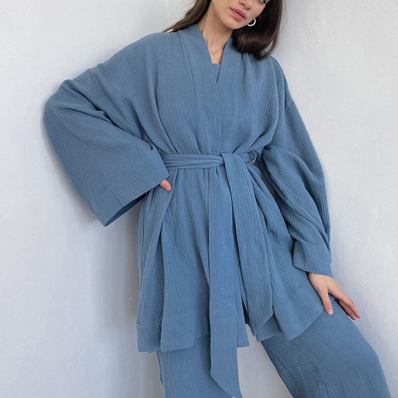 

Women' Two Piece Pants 2022 Autumn French Loose Nightgown Trousers Suits Women Pajamas Solid Color Cotton Breathable Sweat Clothes Tie-Up, 05 brown