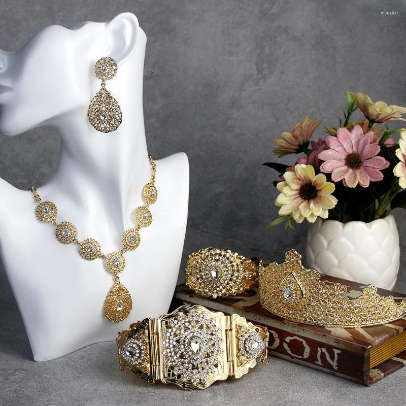 

Necklace Earrings Set Sunspicems Gold Color Algeria Morocco Wedding Women Earring Bangle Tiaras Belt Arabic Bridal Bijoux Gift, Picture shown