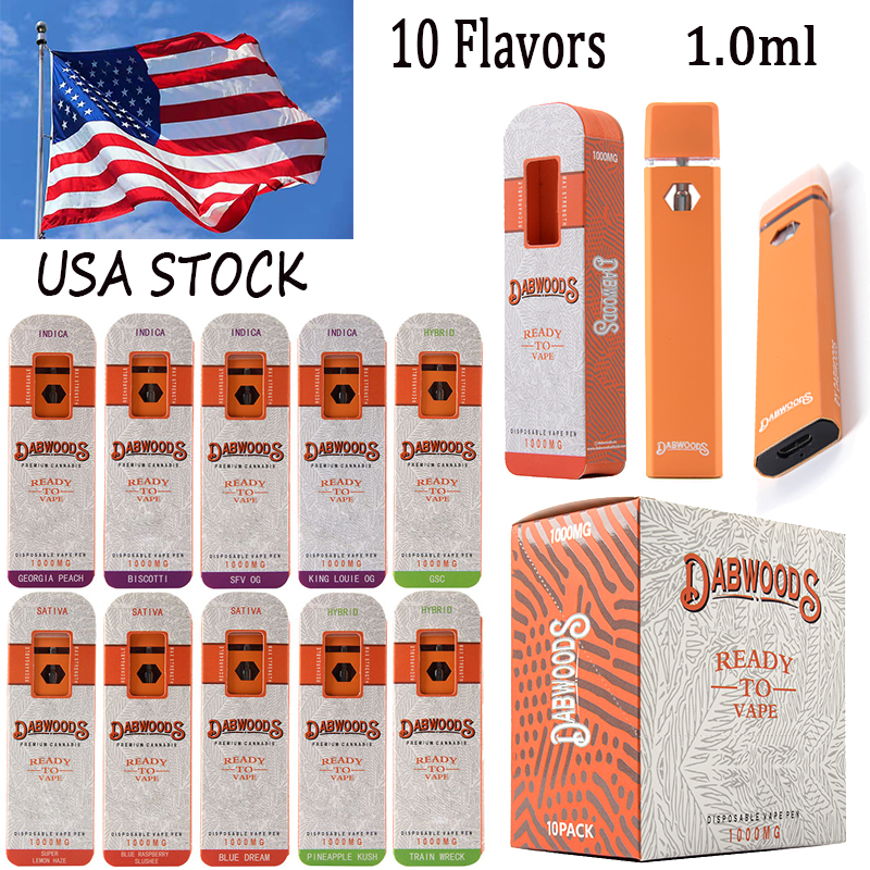 

Stock in USA Dabwoods Disposable E Cigarettes 1.0ml Empty Vape Pens Oil Device Pens 280mah Rechargeable Disposables 10 Flavors Vape Pen
