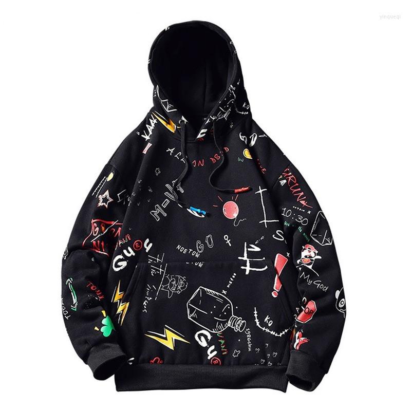 

Men's Hoodies Hip Hop Harajuku Casual Pullover Mens Fashion Tops 2022 Japanese Anime Graffiti Print Hooded Sweatshirts Streetwear, Black