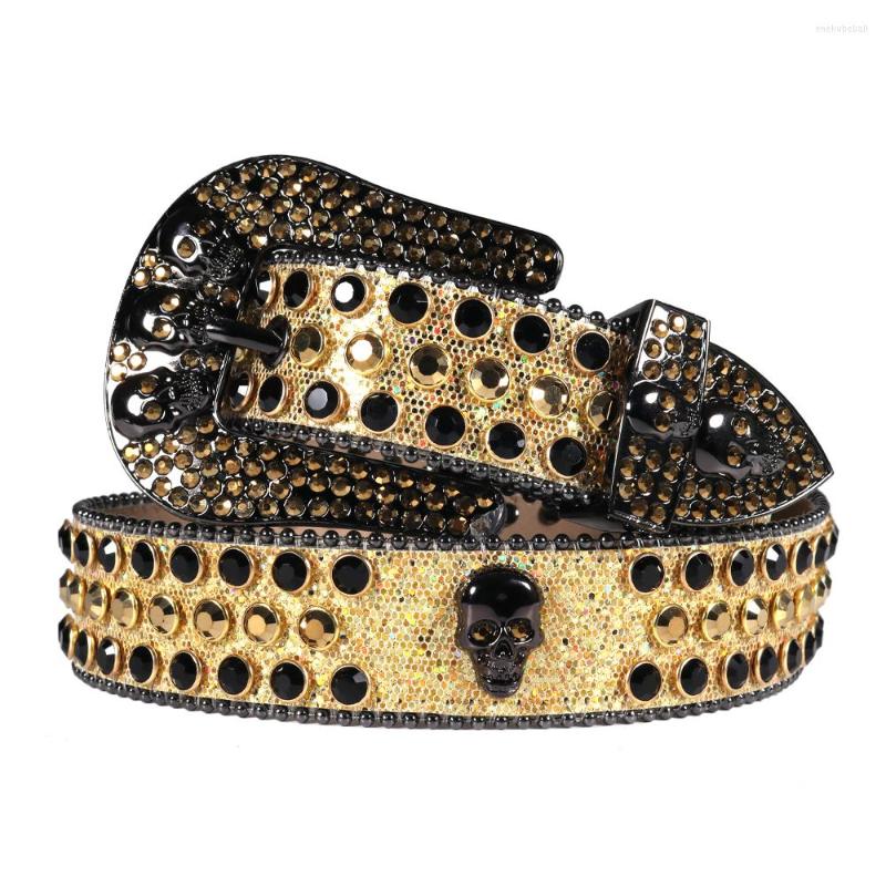 

Belts Gold Western Rhinestones Belt Skull For Women Men Diamond Studded Fashion Luxury Buckle Jeans Waist Cinturones Para Mujer, White