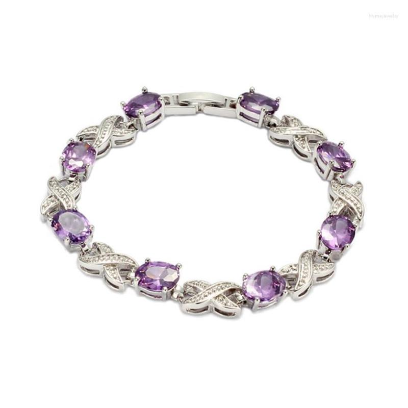 

Link Bracelets Fleure Esme Punk Wedding Charms Jewelry & Accessories For Women Drop Purple Cubic Zirconia Rhodium Plated R678